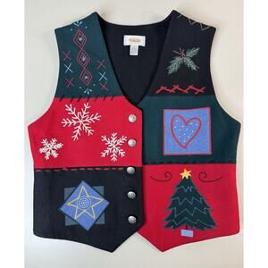 Talbots Vintage Wool-Blend Christmas Embroidered Vest S Preppy Holiday Teacher